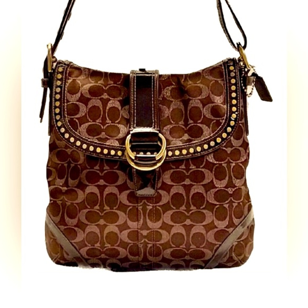 Coach Signature Studded Flap Messenger Bag